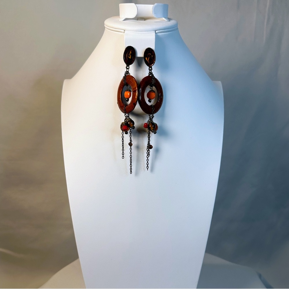 Women’s Brown and Orange Dangle Earrings - Picture 1 of 9